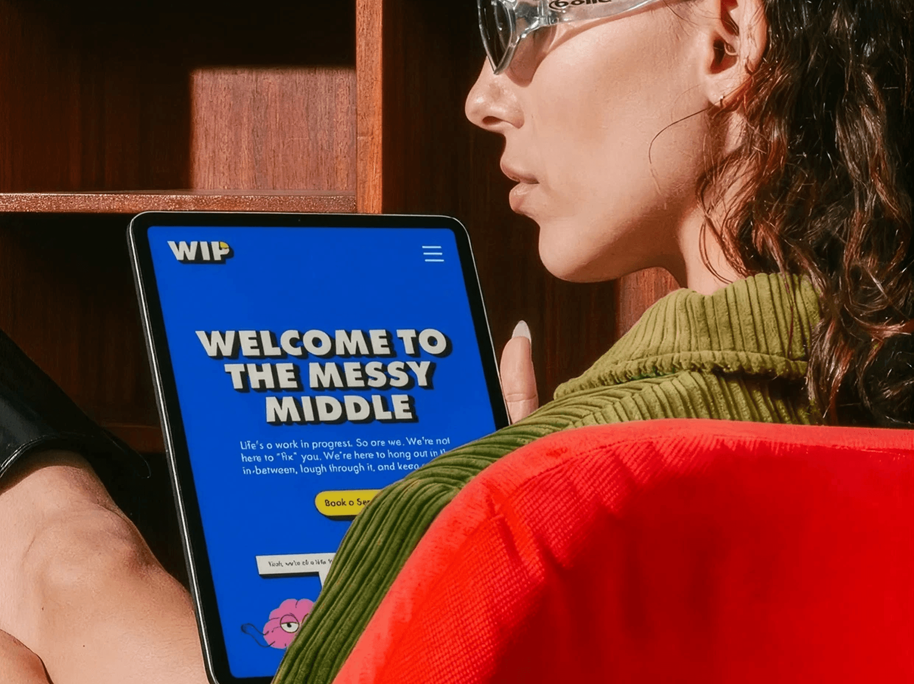 Person interacting with tablet